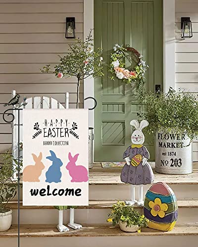 Easter Garden Flag, Double Sided Vertical Burlap Mini Flag for Garden Yard House, Happy Easter Outdoor Bunny Rabbit Welcome Small Flag, Farmhouse Outside Holiday Decorative Decoration, 12x18 Inch