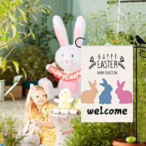 Easter Garden Flag, Double Sided Vertical Burlap Mini Flag for Garden Yard House, Happy Easter Outdoor Bunny Rabbit Welcome Small Flag, Farmhouse Outside Holiday Decorative Decoration, 12x18 Inch