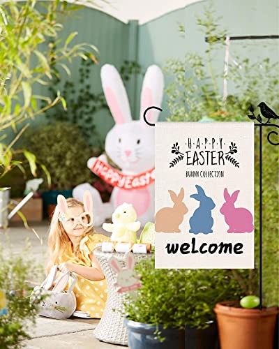 Easter Garden Flag, Double Sided Vertical Burlap Mini Flag for Garden Yard House, Happy Easter Outdoor Bunny Rabbit Welcome Small Flag, Farmhouse Outside Holiday Decorative Decoration, 12x18 Inch