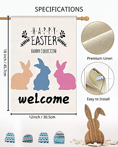 Easter Garden Flag, Double Sided Vertical Burlap Mini Flag for Garden Yard House, Happy Easter Outdoor Bunny Rabbit Welcome Small Flag, Farmhouse Outside Holiday Decorative Decoration, 12x18 Inch