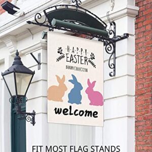 Easter Garden Flag, Double Sided Vertical Burlap Mini Flag for Garden Yard House, Happy Easter Outdoor Bunny Rabbit Welcome Small Flag, Farmhouse Outside Holiday Decorative Decoration, 12x18 Inch