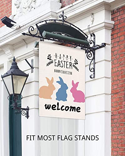 Easter Garden Flag, Double Sided Vertical Burlap Mini Flag for Garden Yard House, Happy Easter Outdoor Bunny Rabbit Welcome Small Flag, Farmhouse Outside Holiday Decorative Decoration, 12x18 Inch