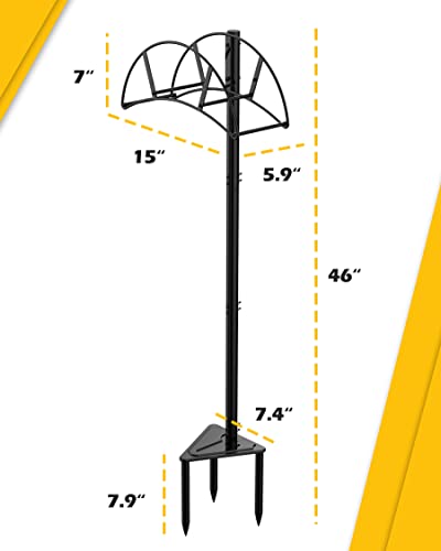 Suchek Metal Garden Hose Holder Stake, Freestanding, Heavy Duty Water Hose Stand, In Ground Hose Rack Organizer for Outside Yard (Black)