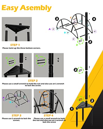 Suchek Metal Garden Hose Holder Stake, Freestanding, Heavy Duty Water Hose Stand, In Ground Hose Rack Organizer for Outside Yard (Black)