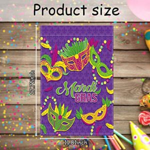 Mardi Gras Garden Flag Mardi Gras Welcome Banner for Indoor Outdoor Decoration Mardi Gras Beads Mask Door Banner Holiday Masquerade Party Supply Classic Design Purple Fleur De Lis, 17.7 x 11.8 Inch