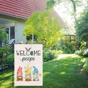 Easter Garden Flags 12x18 Double Sided - Spring Gnome Welcome Yard Flag Burlap Bunny Easter Outdoor Decorations Welcome Peeps