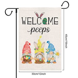 Easter Garden Flags 12x18 Double Sided - Spring Gnome Welcome Yard Flag Burlap Bunny Easter Outdoor Decorations Welcome Peeps