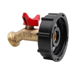 275-330 gallon ibc tote water tank adapter 2″ coarse thread + lead-free brass hose faucet water shut-off valve with ball valve, ibc water tank fitting, garden hose connector replace valve parts