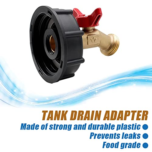 275-330 Gallon IBC Tote Water Tank Adapter 2" Coarse Thread + Lead-Free Brass Hose Faucet Water Shut-Off Valve with Ball Valve, IBC Water Tank Fitting, Garden Hose Connector Replace Valve Parts