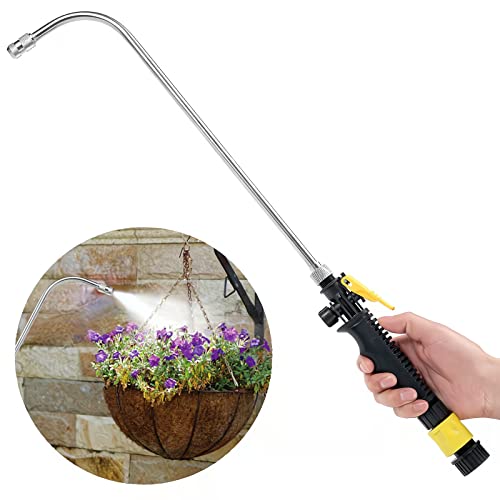 Mist Watering Wand For Hanging Baskets,25 Inch Spray Wand With Adjustable Nozzle, Car Pet Window Cleaning Tool, Great For Watering Seedbeds, Hanging Plants, Deck Plants.（90-degree curved nozzle）