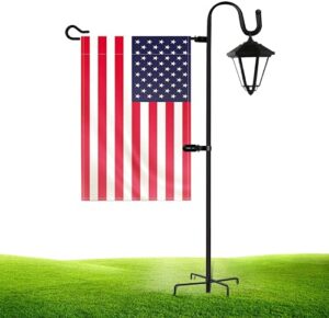 joyseus garden flag holder stand and shepherd hook, 36 inches with 1/2 inch thick heavy duty garden flag stand, rust resistant yard flag pole holder for flag, lights and plants(without solar lights)……