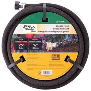 rocky mountain goods soaker hose – heavy duty rubber – saves 70% water – end cap included for additional hose connect – great for gardens/flower beds – reinforced fittings (25-feet by 5/8-inch)