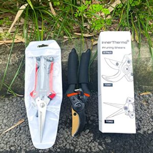 Pruning Shears for Gardening 2 Pack, Heavy Duty Professional Bypass Pruning Shears and Micro-tip Garden Scissors with Sharp Stainless Steel Blade, Garden Clippers for Rose, Plant, Tree, Garden Fifts
