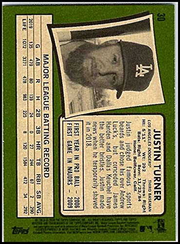 2020 Topps Heritage #30 Justin Turner Los Angeles Dodgers Baseball Card