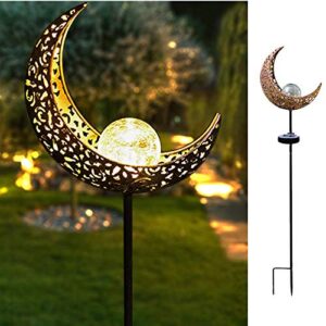 hdnicezm garden solar light outdoor decorative, moon crackle glass globe stake metal lights，waterproof warm white led for pathway, lawn, patio, yard
