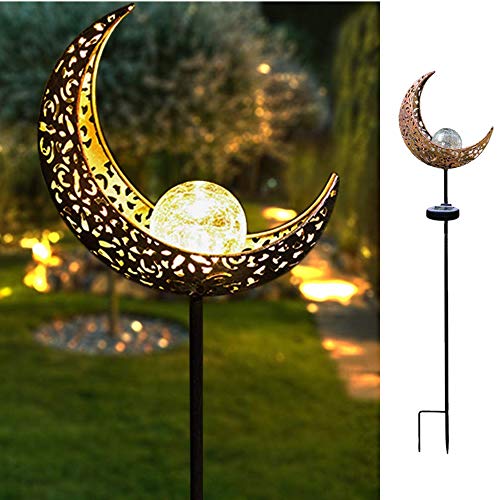 HDNICEZM Garden Solar Light Outdoor Decorative, Moon Crackle Glass Globe Stake Metal Lights，Waterproof Warm White LED for Pathway, Lawn, Patio, Yard