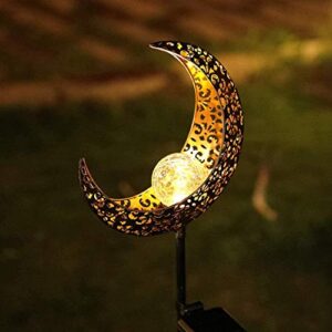 HDNICEZM Garden Solar Light Outdoor Decorative, Moon Crackle Glass Globe Stake Metal Lights，Waterproof Warm White LED for Pathway, Lawn, Patio, Yard