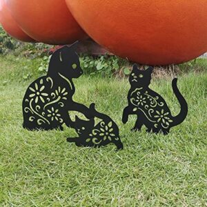 RANNYOZIO Cat Metal Stake Decorative Garden Stakes Black Cat Silhouette Garden Statues for Yard Outdoor Lawn Patios Garden Decoration, Set of 3