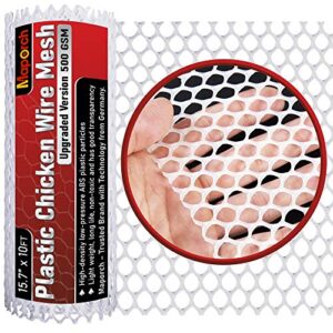 maporch durable 15.7″ x10ft white plastic chicken wire mesh fence: lightweight, customizable netting for garden, poultry, crafts – versatile fencing solution, hexagonal design