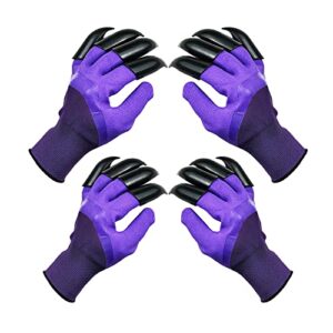 dccpaa garden gloves with claws 2 pairs（two hands with claws for digging, planting, weeding, seeding-waterproof, best gardening gifts for men and women-purple