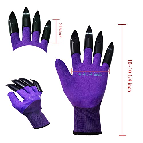DCCPAA Garden Gloves with Claws 2 Pairs（Two Hands with Claws for Digging, Planting, Weeding, Seeding-Waterproof, Best Gardening Gifts for Men and Women-Purple