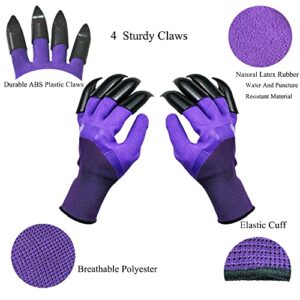 DCCPAA Garden Gloves with Claws 2 Pairs（Two Hands with Claws for Digging, Planting, Weeding, Seeding-Waterproof, Best Gardening Gifts for Men and Women-Purple