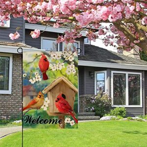 Artofy Welcome Summer Cardinal Red Birds Home Decorative Garden Flag, Birdhouse Yard Outside Decor, Spring Farmhouse Outdoor Small Burlap Double Sided 12x18