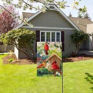 Artofy Welcome Summer Cardinal Red Birds Home Decorative Garden Flag, Birdhouse Yard Outside Decor, Spring Farmhouse Outdoor Small Burlap Double Sided 12x18