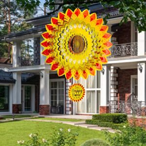 Wind Spinners for Yard and Garden - 12 inches Large - 3D Reflective Stainless Steel Hanging Wind Spinners - Home or Outdoor Decor - Kinetic Metal Art Design - Ideal for Gifts (12 Inches, Sunflower)