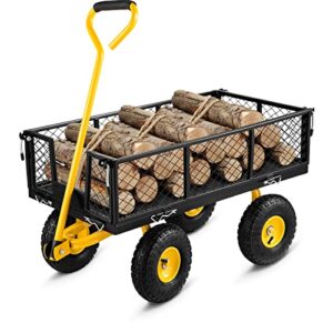 vevor steel garden cart, heavy duty 500 lbs capacity, with removable mesh sides to convert into flatbed, utility metal wagon with 180° rotating handle and 10 in tires, perfect for garden, farm, yard