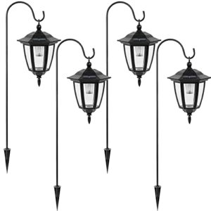 viewsun 34 inch hanging solar lights, shepherd hook lights with 2 shepherd hooks waterproof outdoor decorative solar lantern lights for garden decor, patio, backyard, pathway, 4 pack