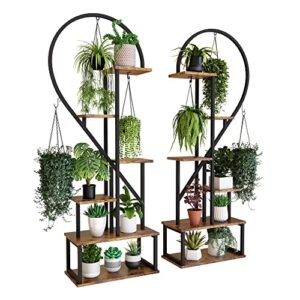 potey 6 tier metal plant stand, creative half heart shape ladder plant stands for indoor plants multiple, black plant shelf rack for home patio lawn garden (2 pack)