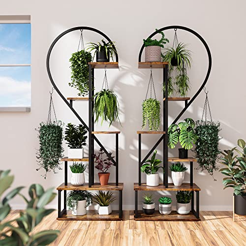 POTEY 6 Tier Metal Plant Stand, Creative Half Heart Shape Ladder Plant Stands for Indoor Plants Multiple, Black Plant Shelf Rack for Home Patio Lawn Garden (2 Pack)