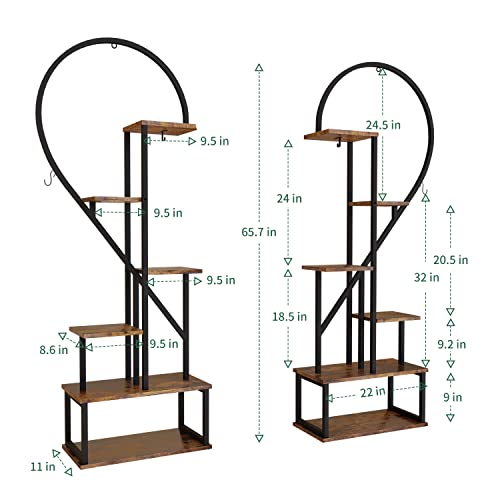 POTEY 6 Tier Metal Plant Stand, Creative Half Heart Shape Ladder Plant Stands for Indoor Plants Multiple, Black Plant Shelf Rack for Home Patio Lawn Garden (2 Pack)