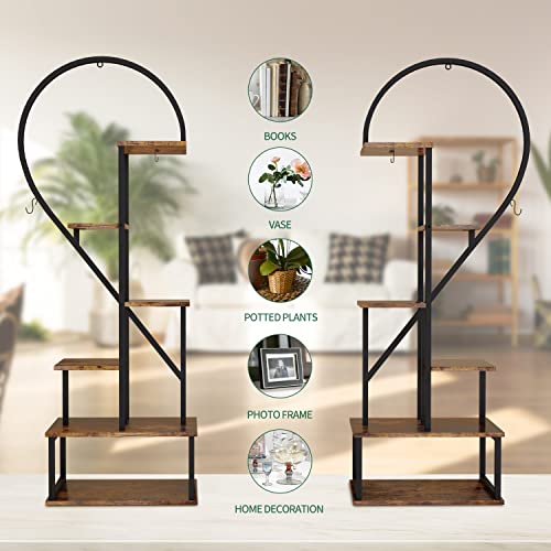 POTEY 6 Tier Metal Plant Stand, Creative Half Heart Shape Ladder Plant Stands for Indoor Plants Multiple, Black Plant Shelf Rack for Home Patio Lawn Garden (2 Pack)