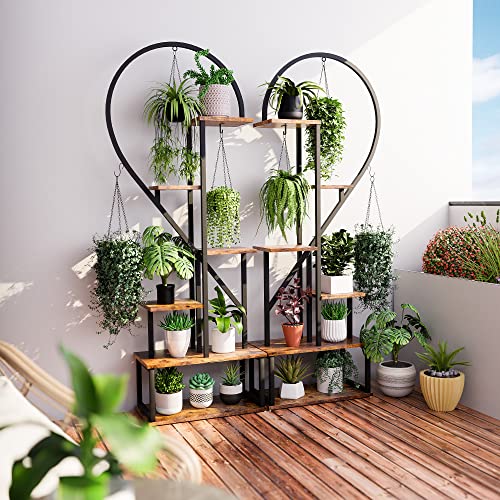 POTEY 6 Tier Metal Plant Stand, Creative Half Heart Shape Ladder Plant Stands for Indoor Plants Multiple, Black Plant Shelf Rack for Home Patio Lawn Garden (2 Pack)