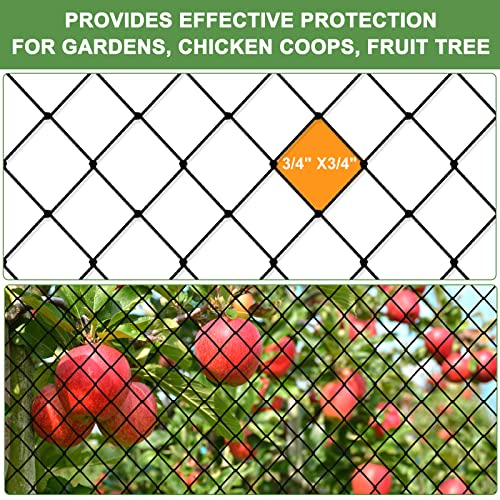 Bird Netting, Garden Netting with 3/4” Mesh Net as Poultry Netting for Chicken Coop, Heavy Duty Nylon Netting for Garden Protection, Fruit Tree Netting for Orchard, Vegetable Against Squirrels, Deer