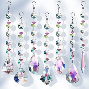 bronlama sun catchers with crystals, 7 pcs hanging crystals suncatchers for windows, colored crystals prisms glass pendant suncatchers beads for chandeliers, garden, christmas tree decoration