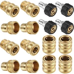 16 packs pressure washer adapter set connect disconnect kit includes m22 swivel to 1/2 inch connect 3/8 inch to quick release 3/8 inch plug 1/2 inch plug 3/4 inch swivel female male for garden hoses