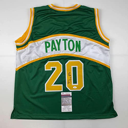 Autographed/Signed Gary Payton Seattle Green Basketball Jersey JSA COA