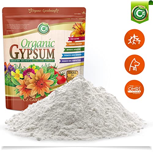 Organic Gypsum - Made in USA - Calcium Sulfate Dihydrate Powder - Garden Soil Amendment Fertilizer for Lawns, Plants, Mushroom Cultivation. Calcium & Sulfur Additive. Cures Blossom End Rot in Tomatoes