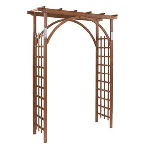 outvita 7 ft wooden garden arbor arch, fir wood arbour trellis, pergola archway for wedding ceremony decoration pergola plant climbing rose vines lawn courtyard patio dark brown