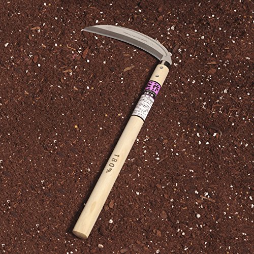 Nisaku NJP130 MIkadukigama Grass and Weeding Sickle, Japanese 7 Curved Blade, 14.25-Inch Polished Hardwood, Stainless Steel/Wood Handle