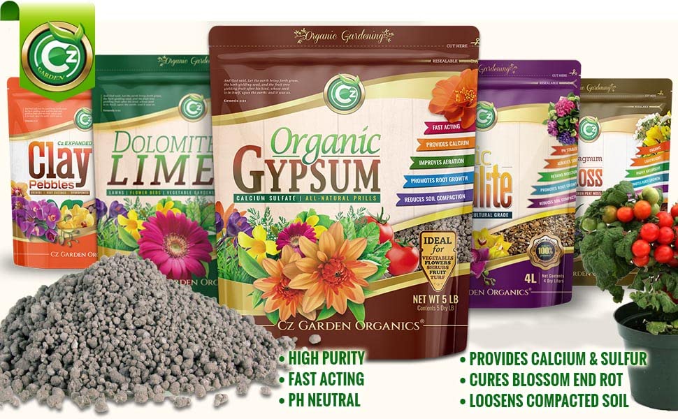 Organic Gypsum - Made in USA - Calcium Sulfate Dihydrate Granules - Garden Soil Amendment Fertilizer for Lawns, Plants, Calcium & Sulfur Additive. Cures Blossom End Rot in Tomatoes & Peppers