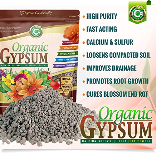 Organic Gypsum - Made in USA - Calcium Sulfate Dihydrate Granules - Garden Soil Amendment Fertilizer for Lawns, Plants, Calcium & Sulfur Additive. Cures Blossom End Rot in Tomatoes & Peppers