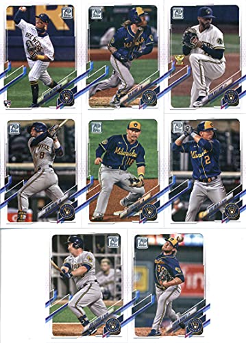 2021 Topps Complete (Series 1 & 2) Milwaukee Brewers Team Set of 19 Cards: Dab on 'Em(#7), Eric Sogard(#21), Milwaukee Brewers(#59), Orlando Arcia(#91), Christian Yelich(#100), Brandon Woodruff(#135), Lorenzo Cain(#234), Omar Narvaez(#282), Avisail Garcia