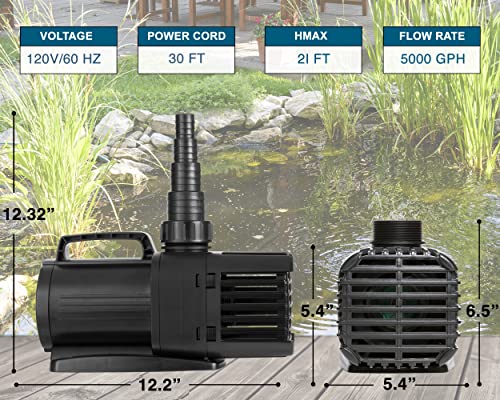 Homewell 5000 Gallons per Hour Electric Water Pump with 2 Nozzles Ultra Quiet Submersible Pump for Fountains, Waterfalls, Water Circulation, Koi Ponds Pump, Water Gardens (5000 GPH)