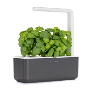 click & grow indoor herb garden kit with grow light | smart garden for home kitchen windowsill | easier than hydroponics growing system | vegetable gardening starter (3 basil pods included), grey