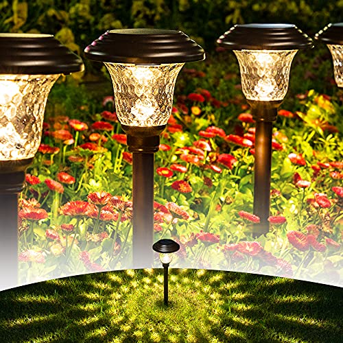 GIGALUMI 8 Pack Solar Pathway Lights, Solar Garden Lights Outdoor Warm White, Waterproof Led Path Lights for Yard, Patio, Landscape, Walkway (Brown)…