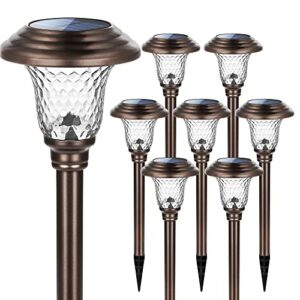 GIGALUMI 8 Pack Solar Pathway Lights, Solar Garden Lights Outdoor Warm White, Waterproof Led Path Lights for Yard, Patio, Landscape, Walkway (Brown)…